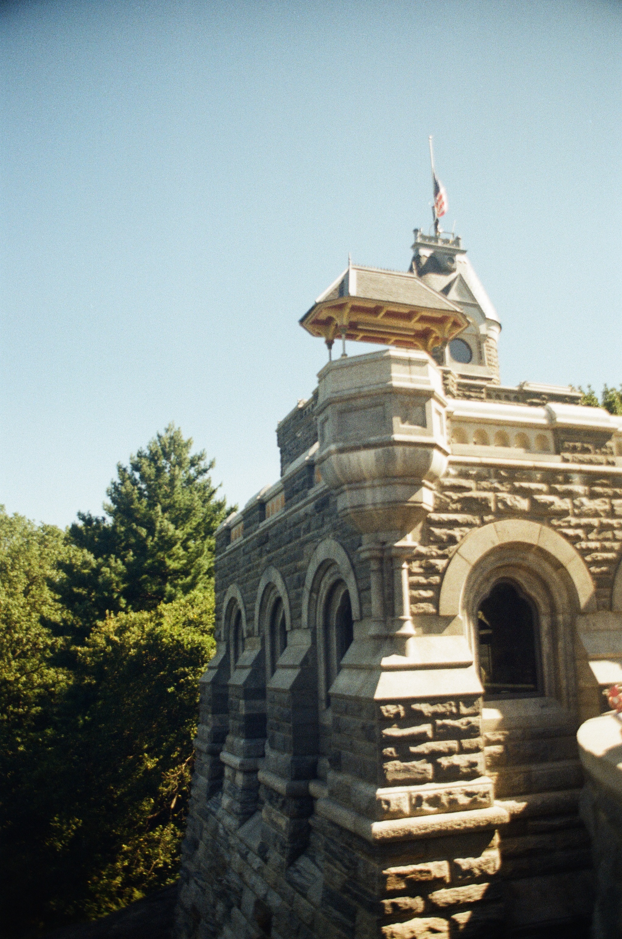 Belvedere Castle in Central Park in New York City shot on film on a sunny day